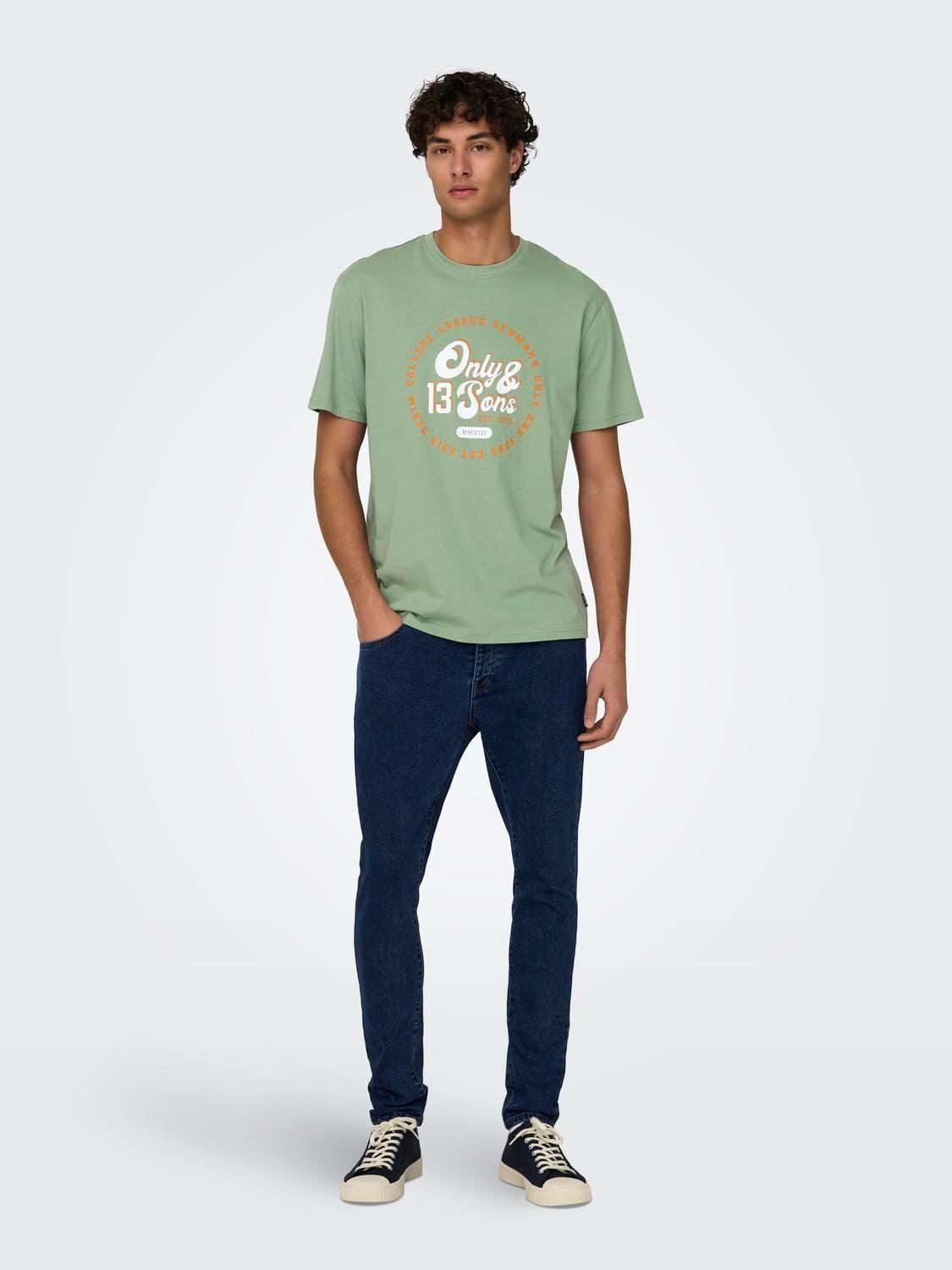 Camiseta Only & Sons Lenny Vintage Print Hedge Green - ECRU