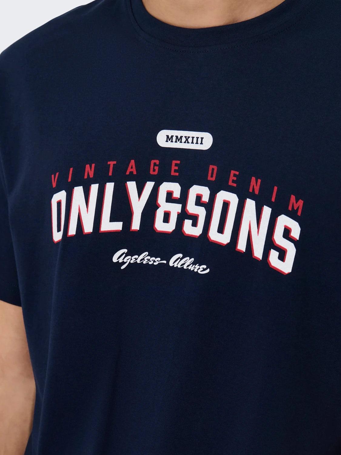 Camiseta Only & Sons Lenny Vintage Print Navy Blazer - ECRU