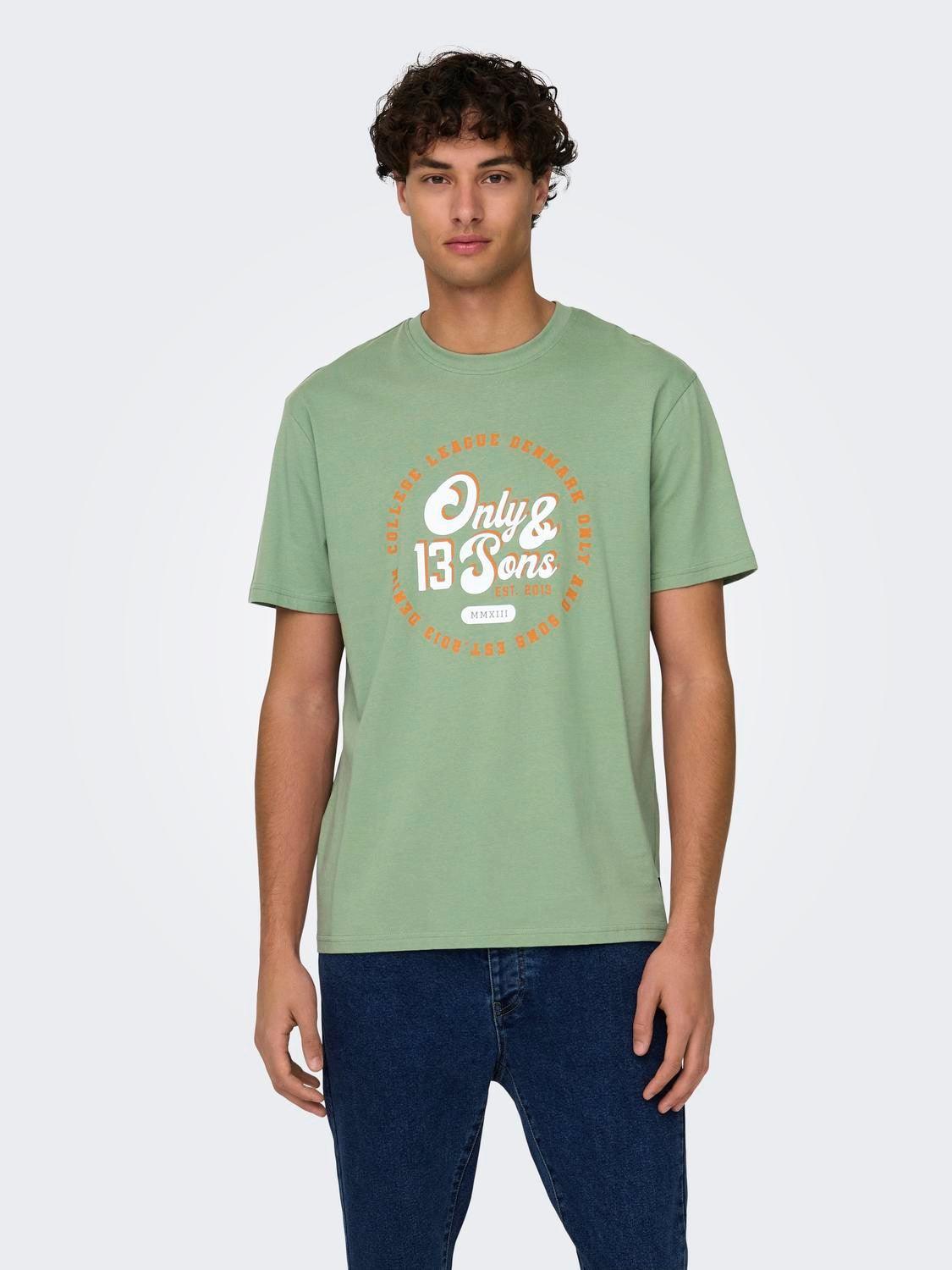 Camiseta Only&Sons Lenny Vintage Print Hedge Green - ECRU
