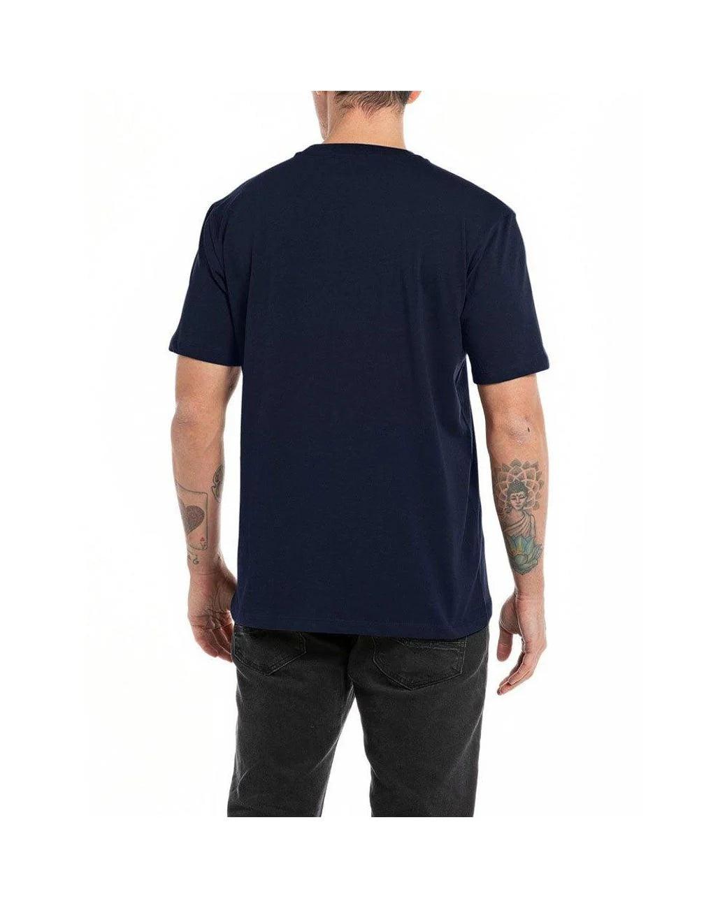Camiseta Replay con Cuello Redondo y Estampado Azul - ECRU