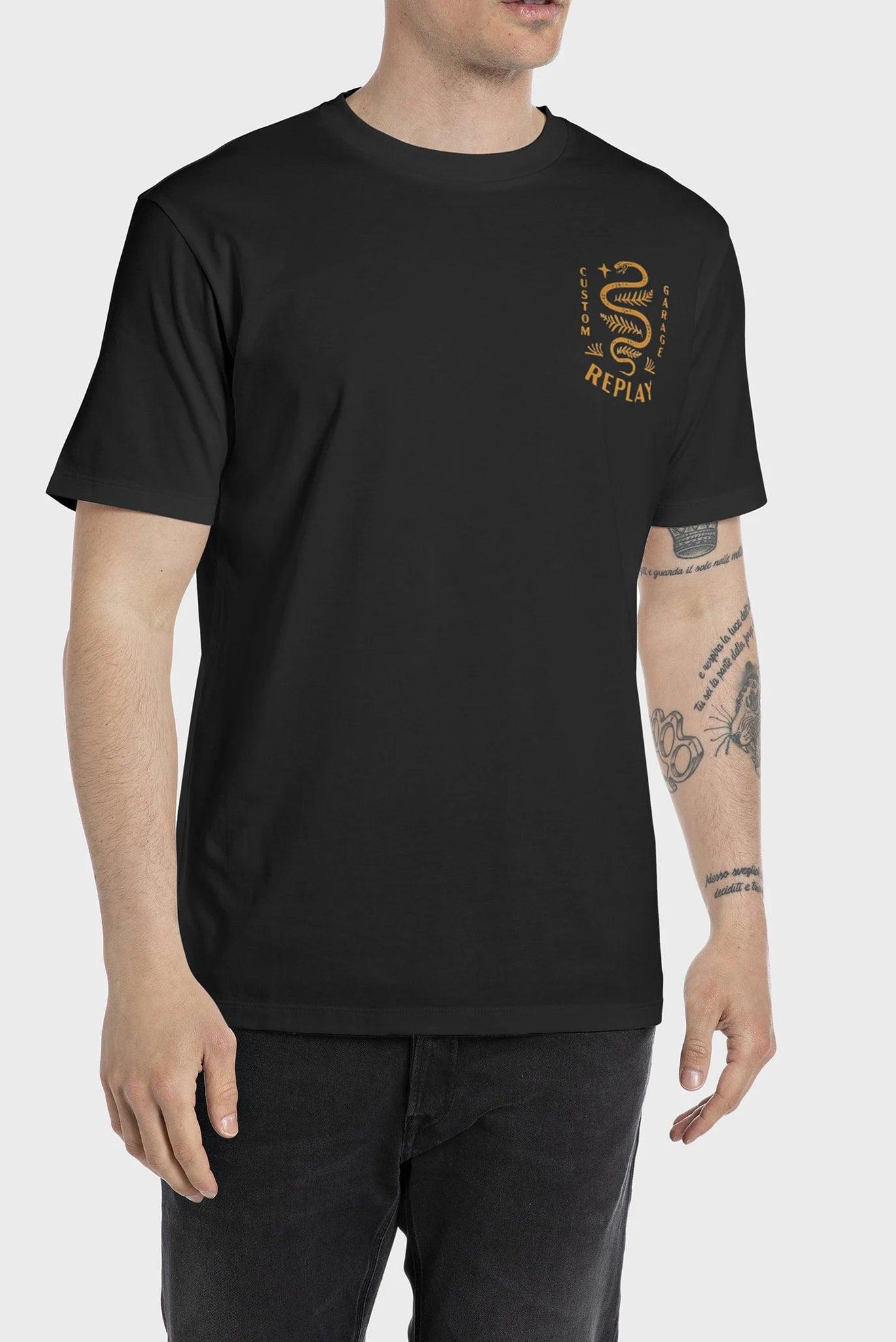Camiseta Replay con Estampado Custom Garage y Serpiente - ECRU
