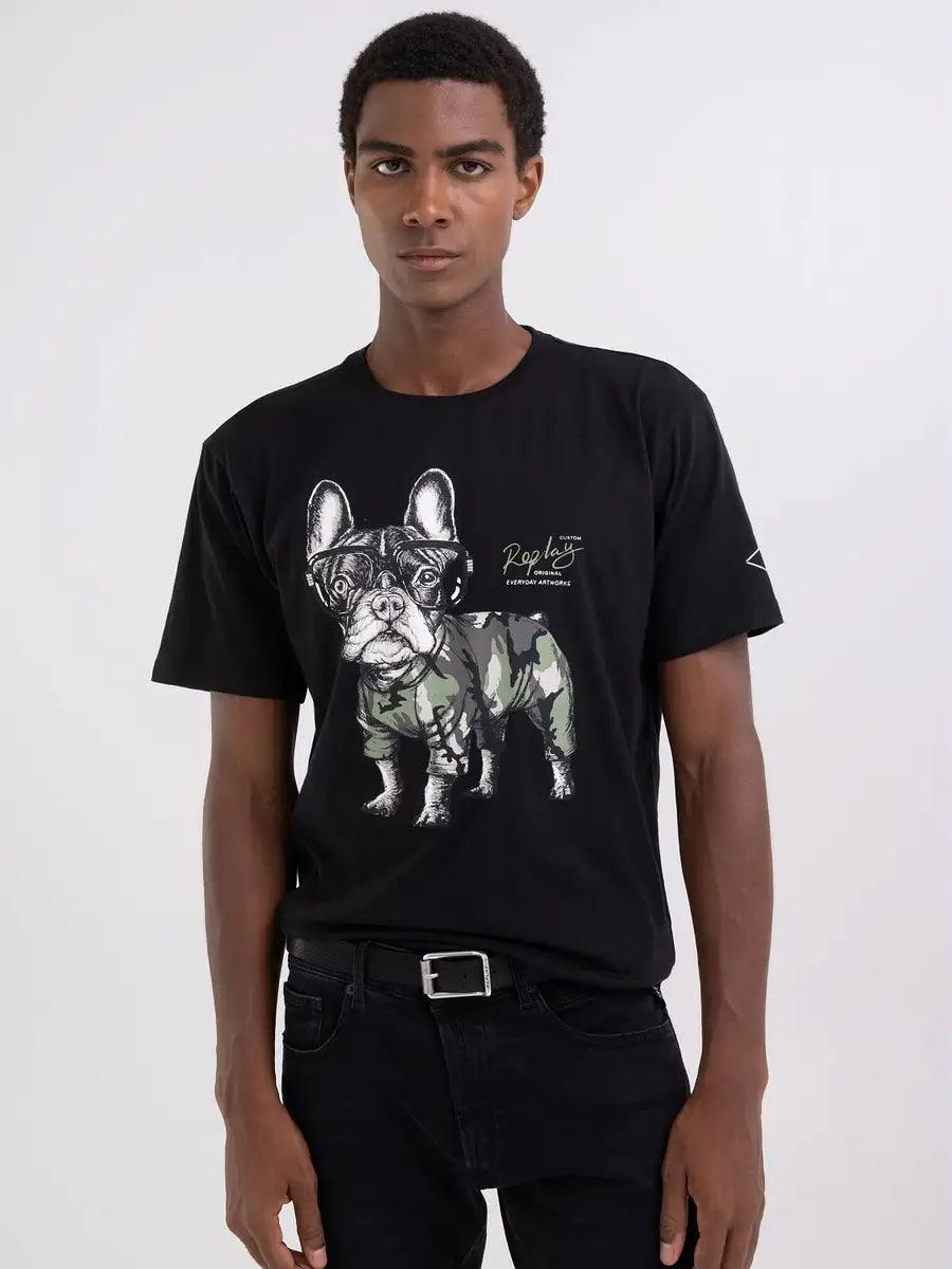 Camiseta Replay de Punto con Bulldog - ECRU