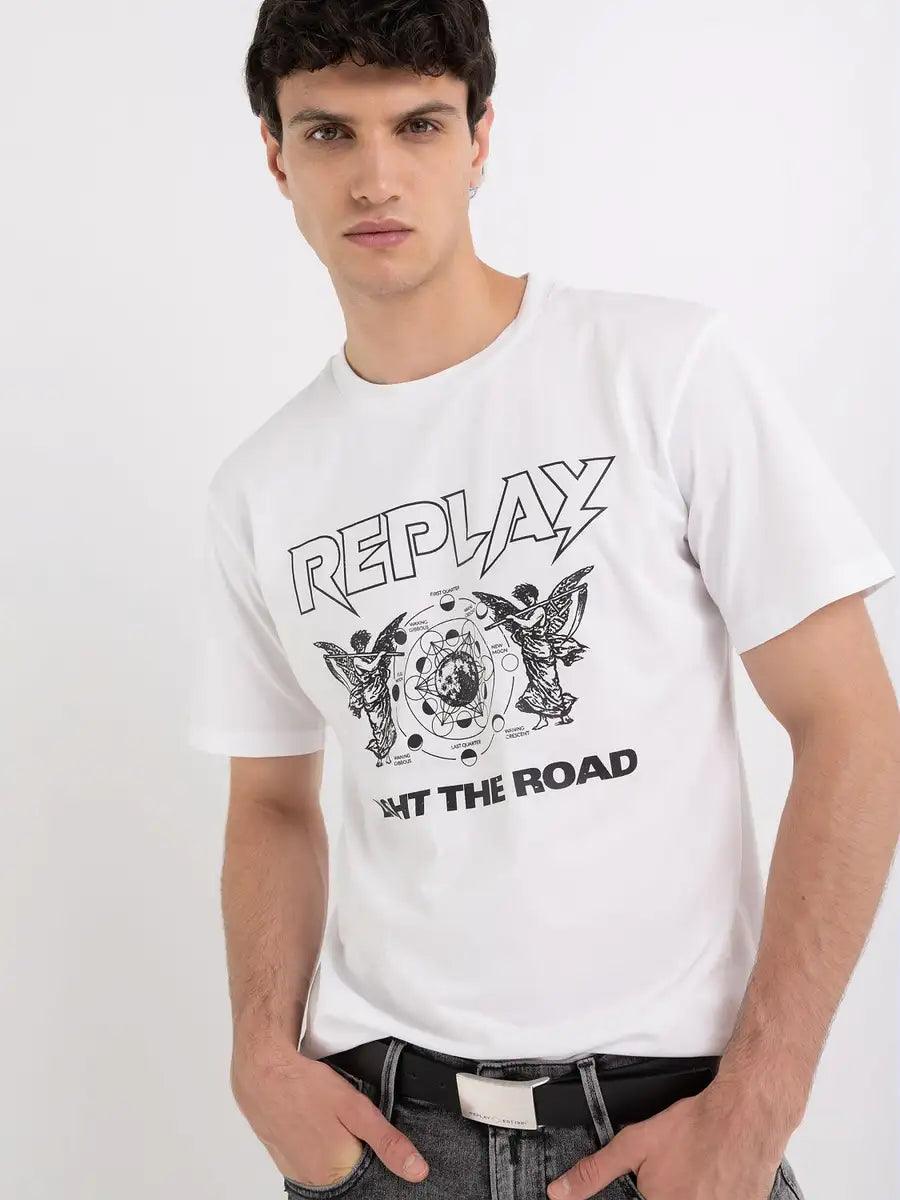Camiseta Replay de Punto con Cuello Redondo - ECRU
