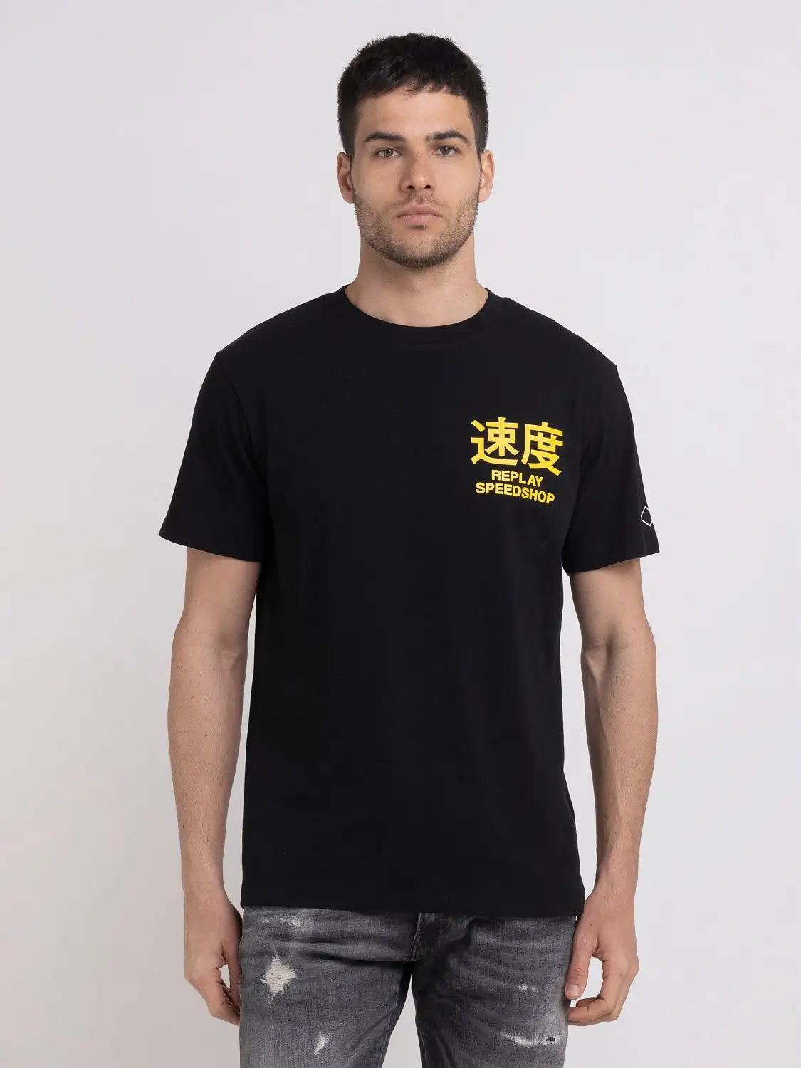 Camiseta Replay de Punto con Estampado Speed Shop - ECRU