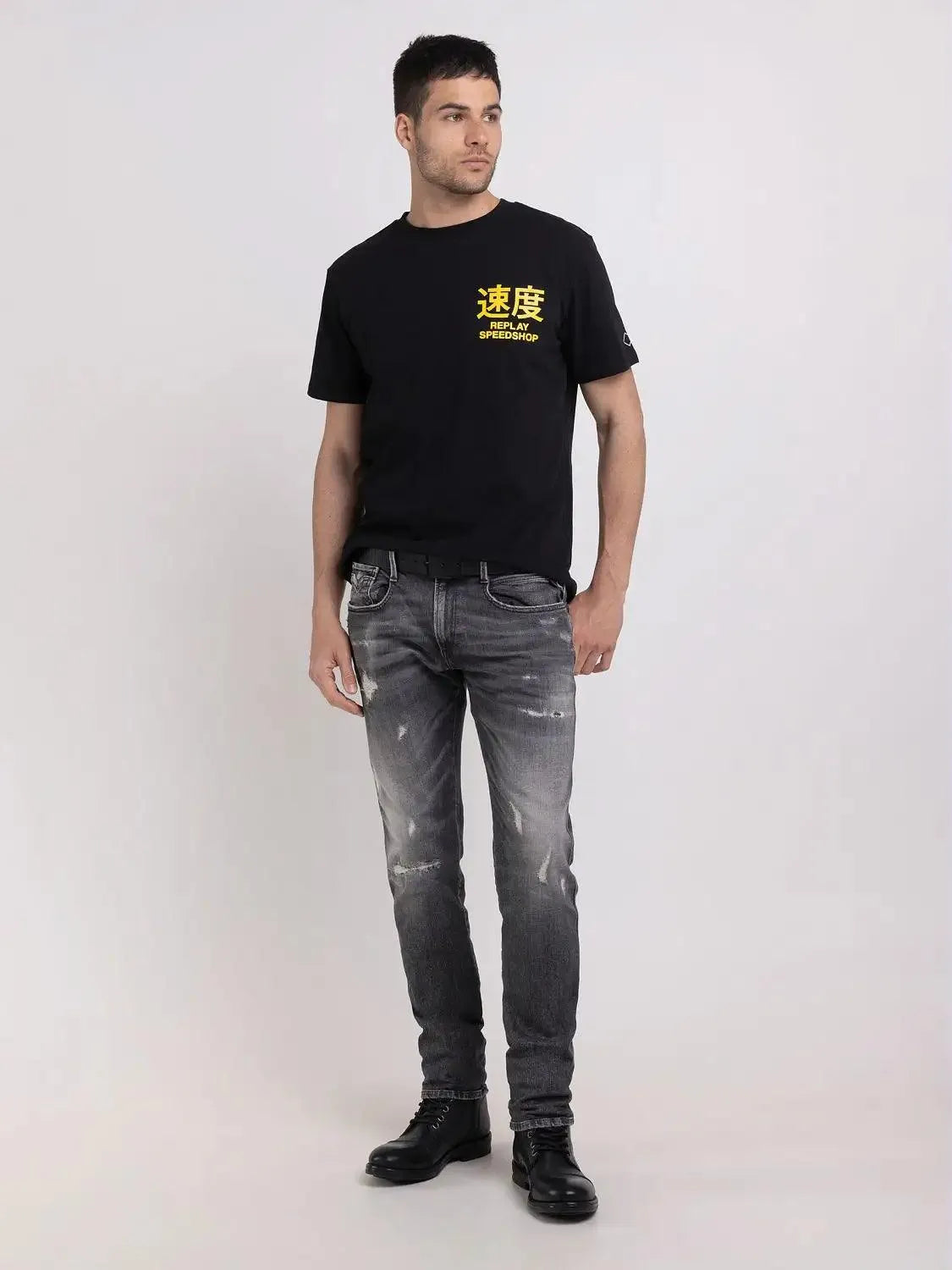 Camiseta Replay de Punto con Estampado Speed Shop - ECRU