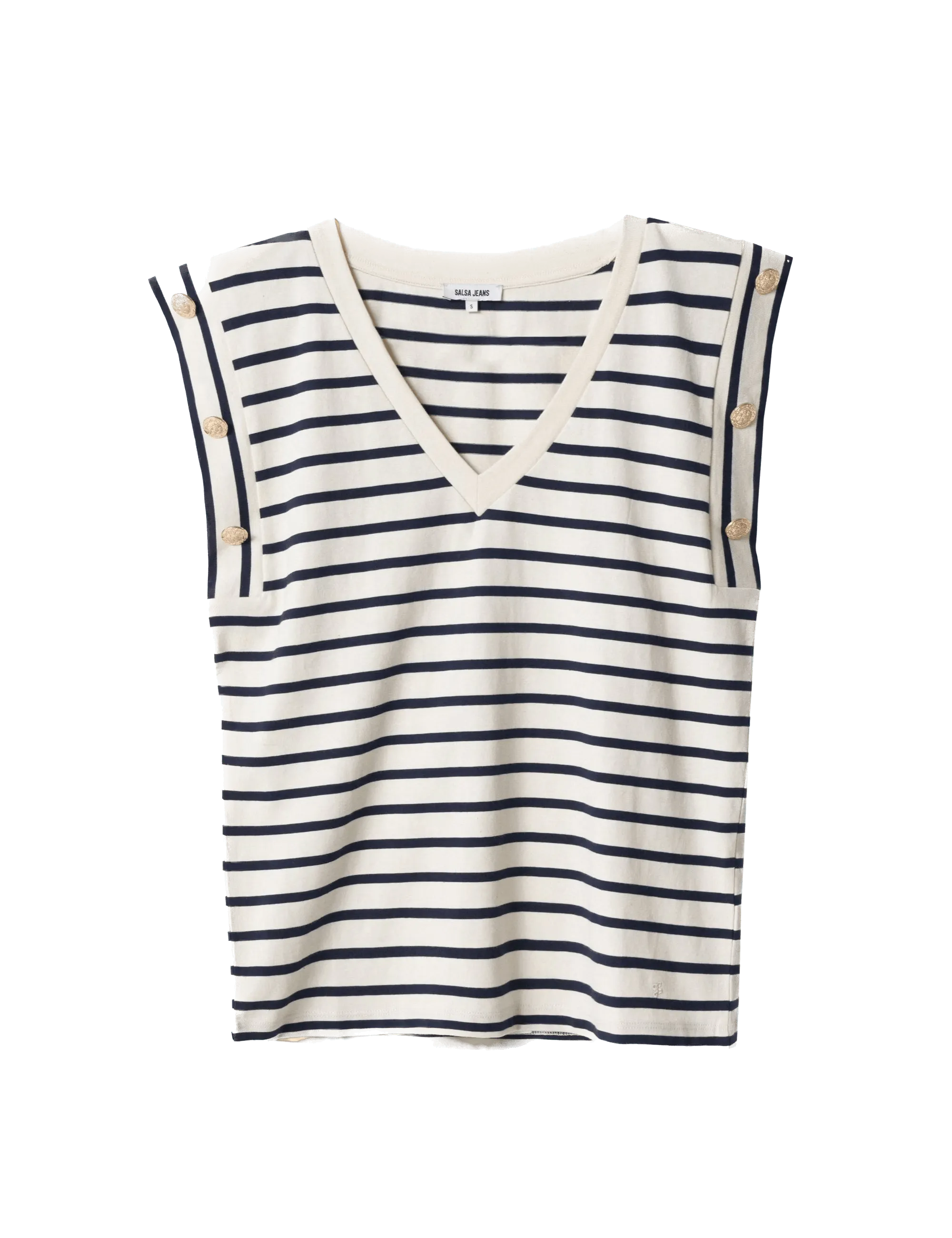 Camiseta Salsa a Rayas con Botones Dorados - ECRU