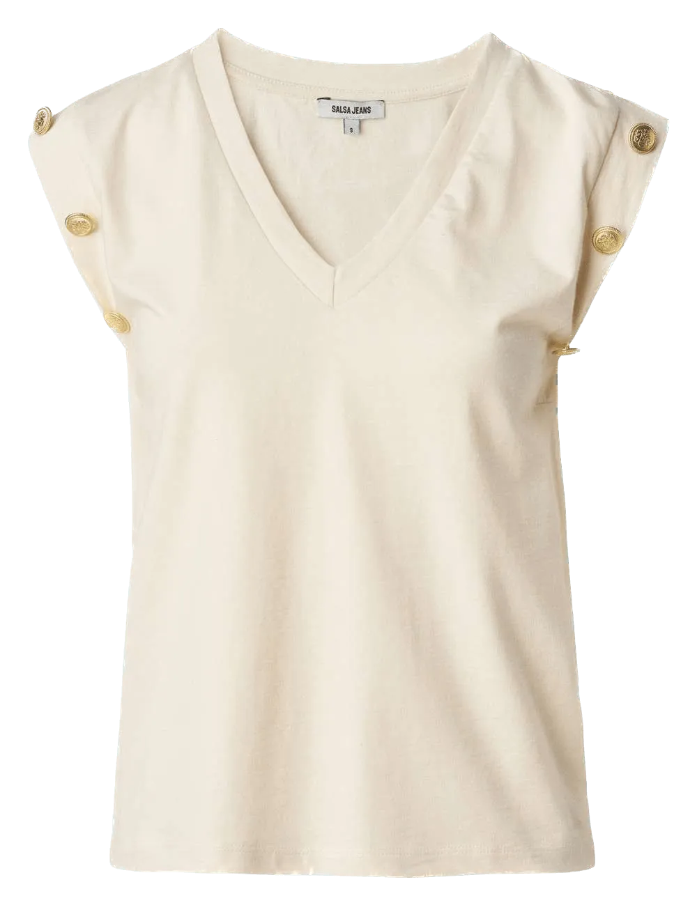 Camiseta Salsa a Rayas con Botones Dorados - ECRU