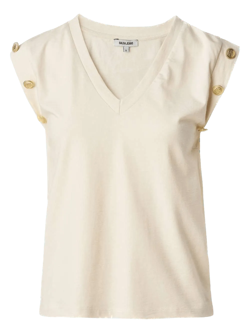 Camiseta Salsa a Rayas con Botones Dorados - ECRU