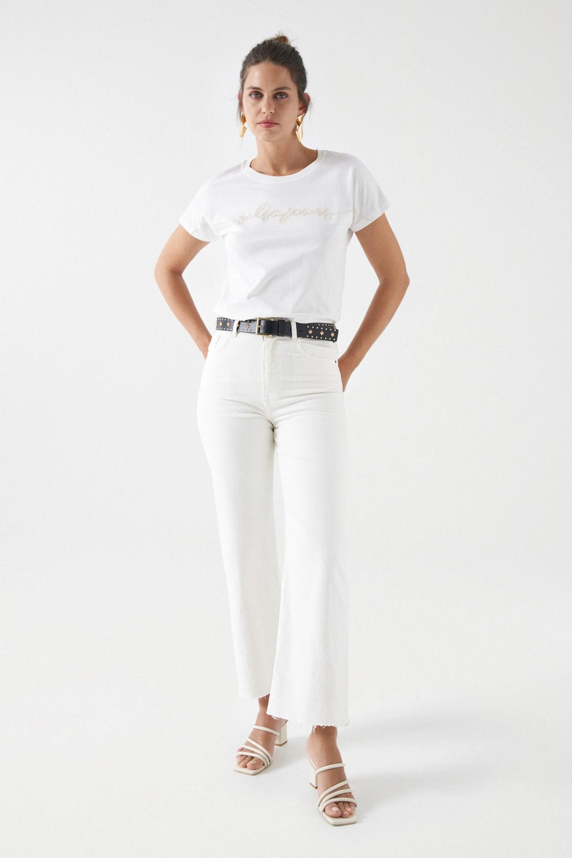 Camiseta Salsa Jeans con Marca Bordada - ECRU