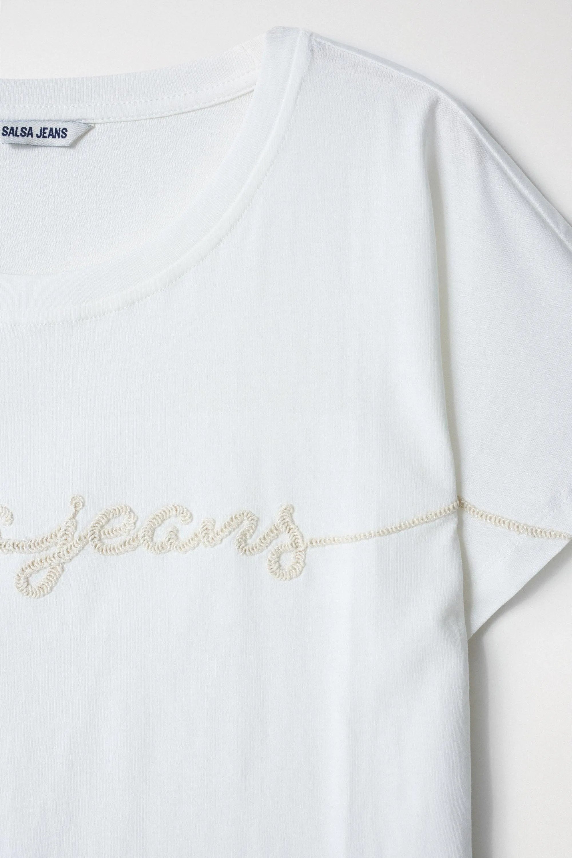Camiseta Salsa Jeans con Marca Bordada - ECRU