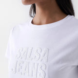 Camiseta Salsa Jeans con Marca de Cuentas - ECRU