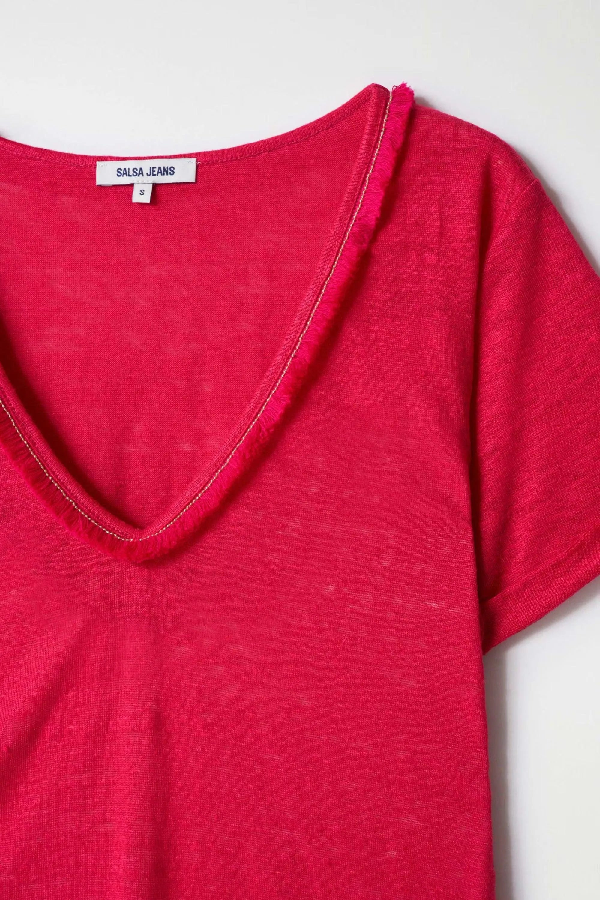 Camiseta Salsa Jeans de Lino con Detalle de Brillo - ECRU