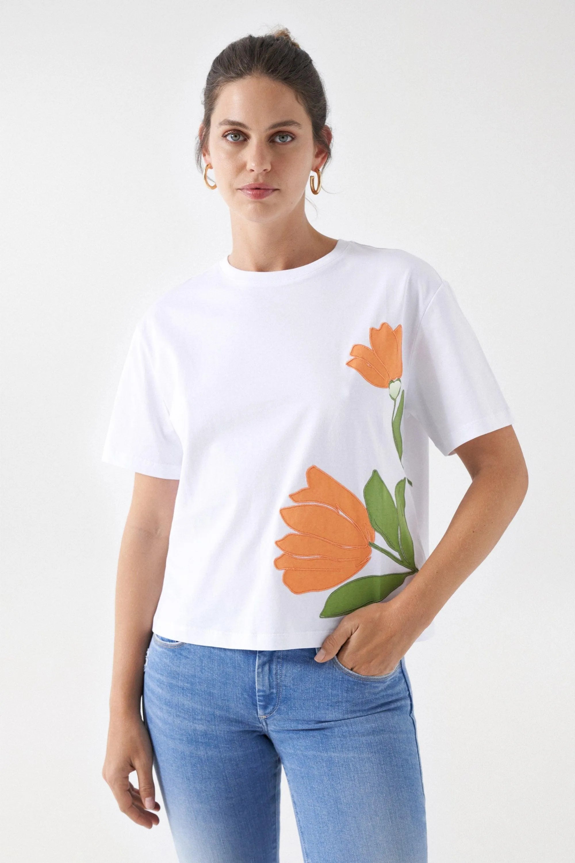 Camiseta Salsa Jeans Detalle Floral - ECRU