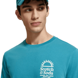 Camiseta Scotch & Soda Left Chest Artwork Petrol Blue - ECRU