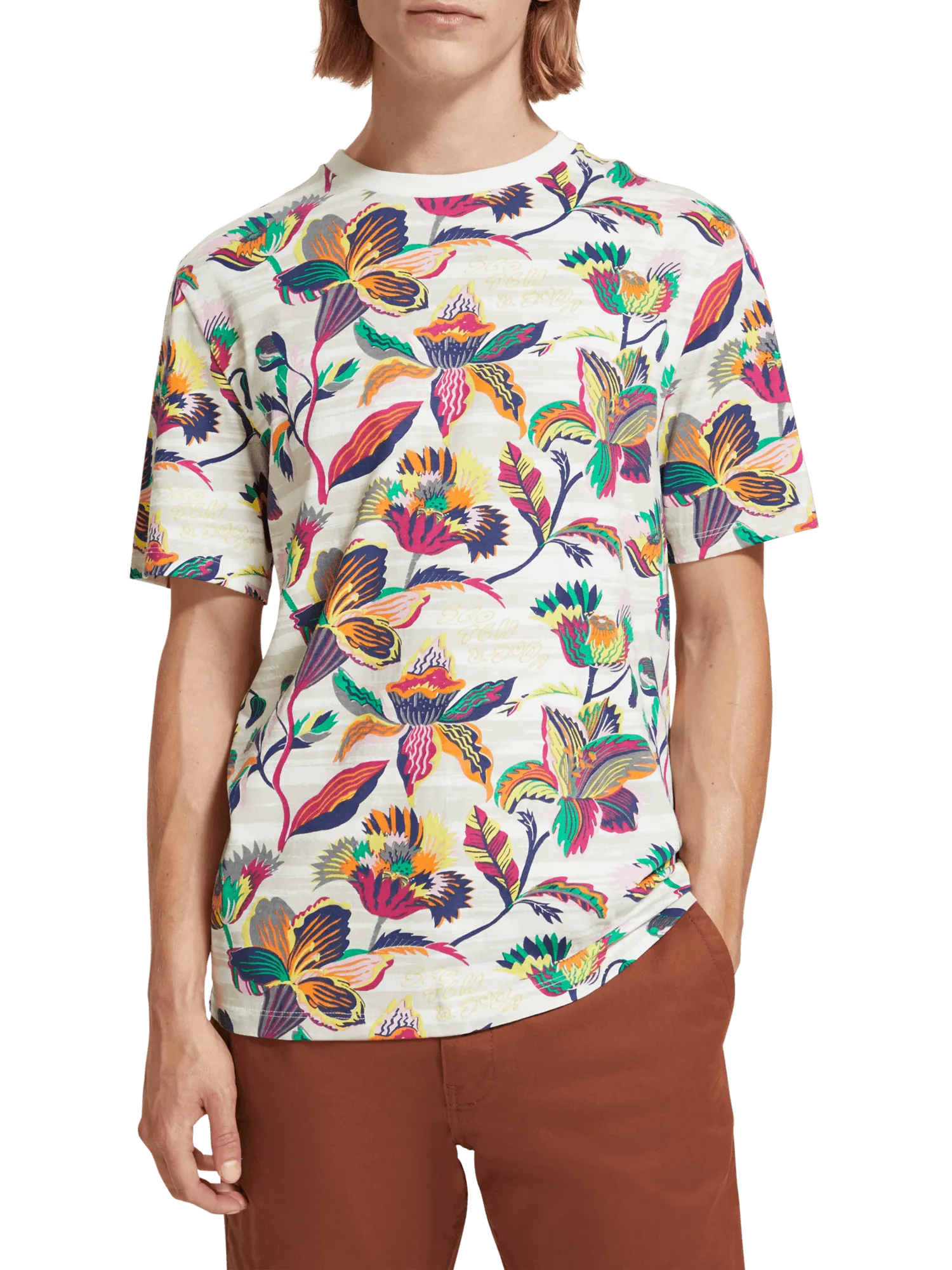 Camiseta Scotch and Soda Regular Fit Algodón Orgánico Print Allover - ECRU