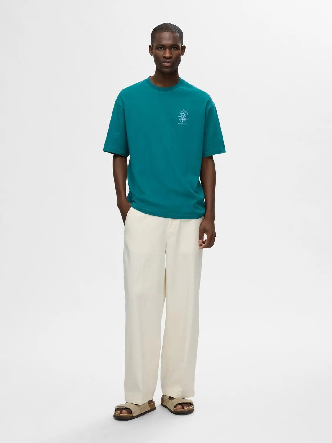 Camiseta Selected Loose Corby Dragonfly - ECRU