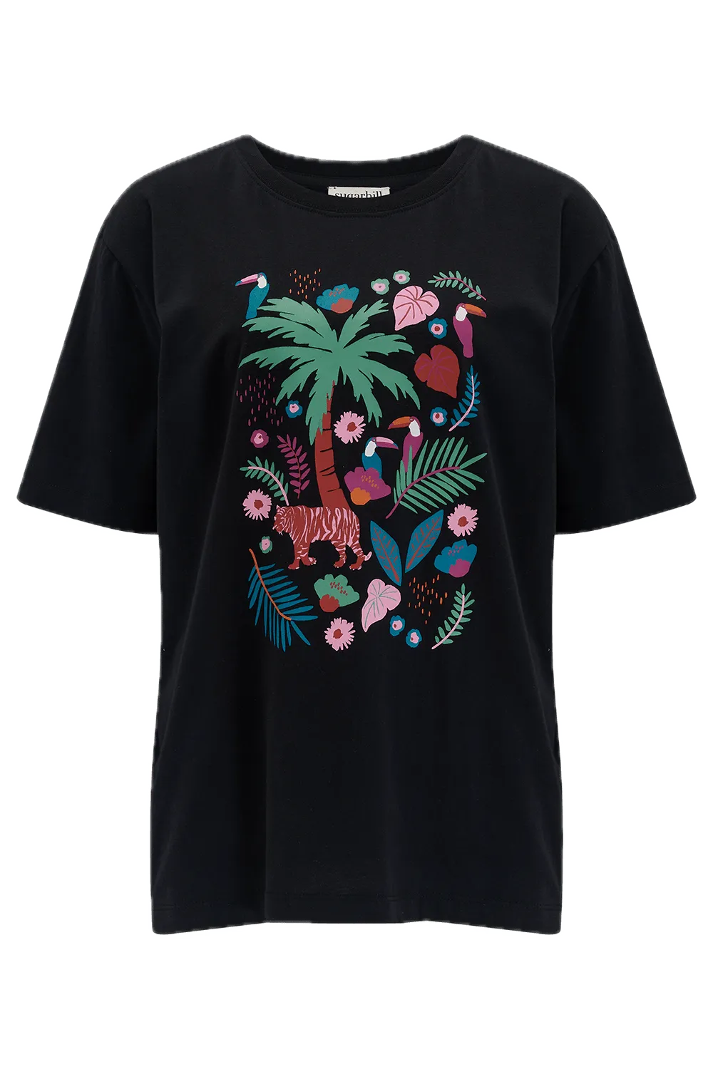 Camiseta Sugarhill Kinsley Relaxed Black Tigers & Toucans - ECRU