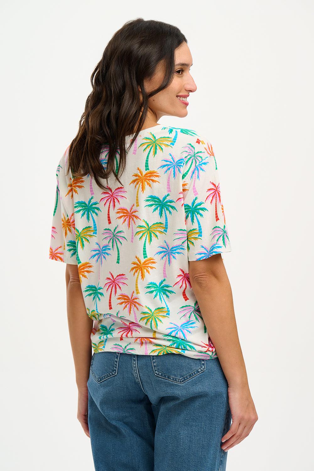 Camiseta Sugarhill Kinsley Relaxed Multi Rainbow Palms - ECRU