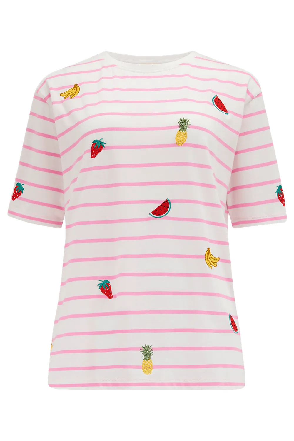 Camiseta Sugarhill Kinsley Relaxed Off-White Pink Fruit Embroidery - ECRU