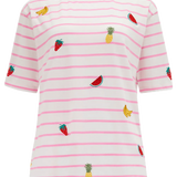 Camiseta Sugarhill Kinsley Relaxed Off-White Pink Fruit Embroidery - ECRU
