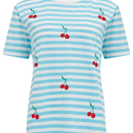 Camiseta Sugarhill Maggie Blue White Cherry Embroidery - ECRU