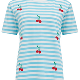 Camiseta Sugarhill Maggie Blue White Cherry Embroidery - ECRU