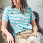 Camiseta Sugarhill Maggie Blue White Cherry Embroidery - ECRU