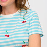 Camiseta Sugarhill Maggie Blue White Cherry Embroidery - ECRU