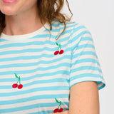 Camiseta Sugarhill Maggie Blue White Cherry Embroidery - ECRU
