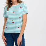 Camiseta Sugarhill Maggie Blue White Cherry Embroidery - ECRU