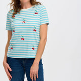 Camiseta Sugarhill Maggie Blue White Cherry Embroidery - ECRU