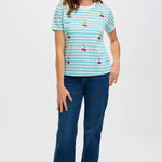 Camiseta Sugarhill Maggie Blue White Cherry Embroidery - ECRU