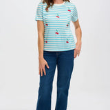Camiseta Sugarhill Maggie Blue White Cherry Embroidery - ECRU