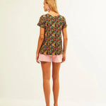 Camiseta Xantik Easy M/C Navy WildFlower - ECRU