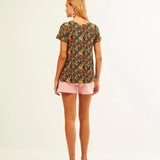 Camiseta Xantik Easy M/C Navy WildFlower - ECRU