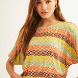 Camiseta Xantik Oversize Accordion Rainbow - ECRU