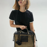 Bolso LOLA CASADEMUNT Capazo Efecto Rafia Negro Metal