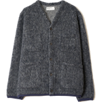 Cárdigan UNIVERSAL WORKS Losso Mohair Mix Navy / Pale Grey — vista frontal, fotografía original sin fondo