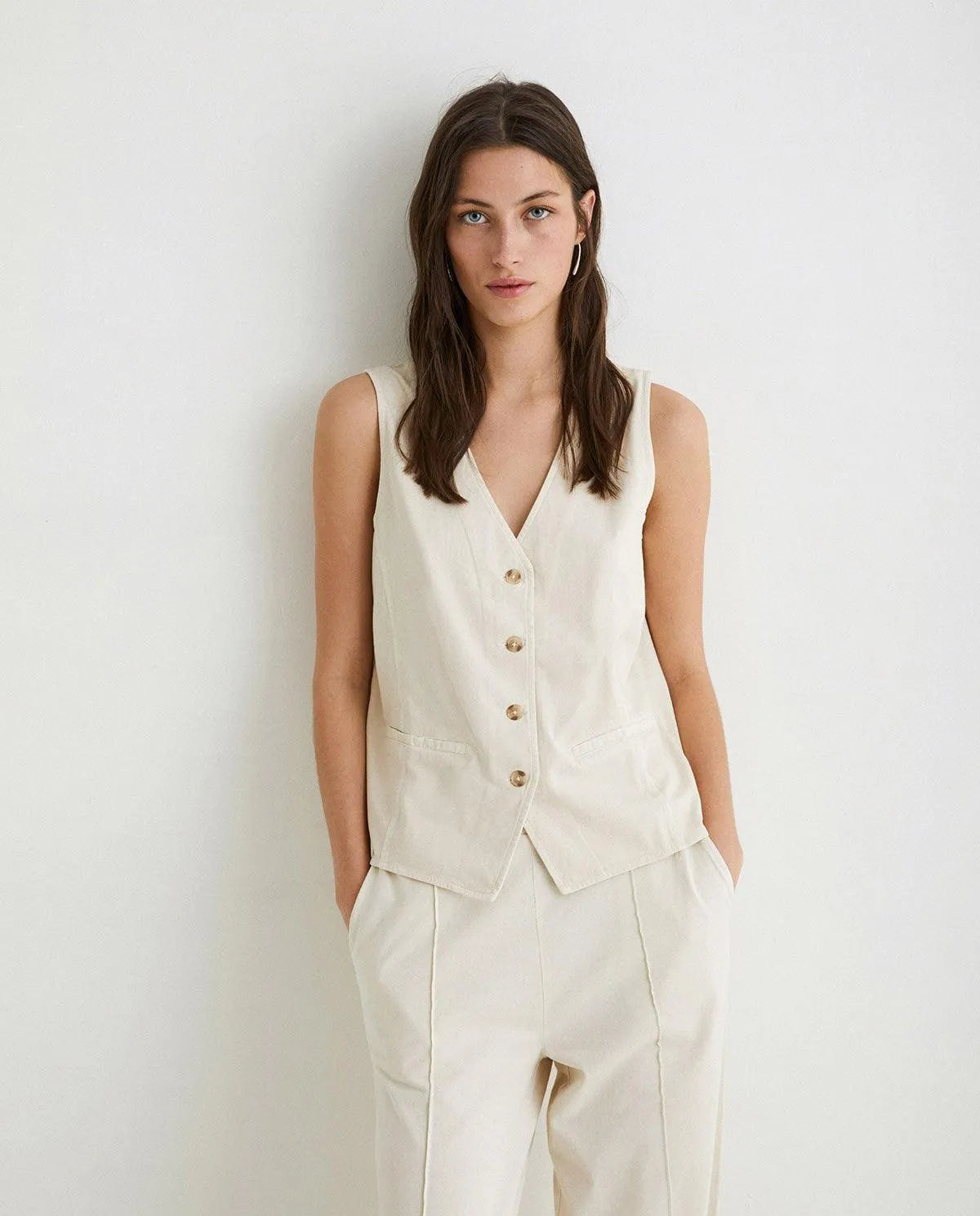 Chaleco Yerse Jena Punto Natural - ECRU