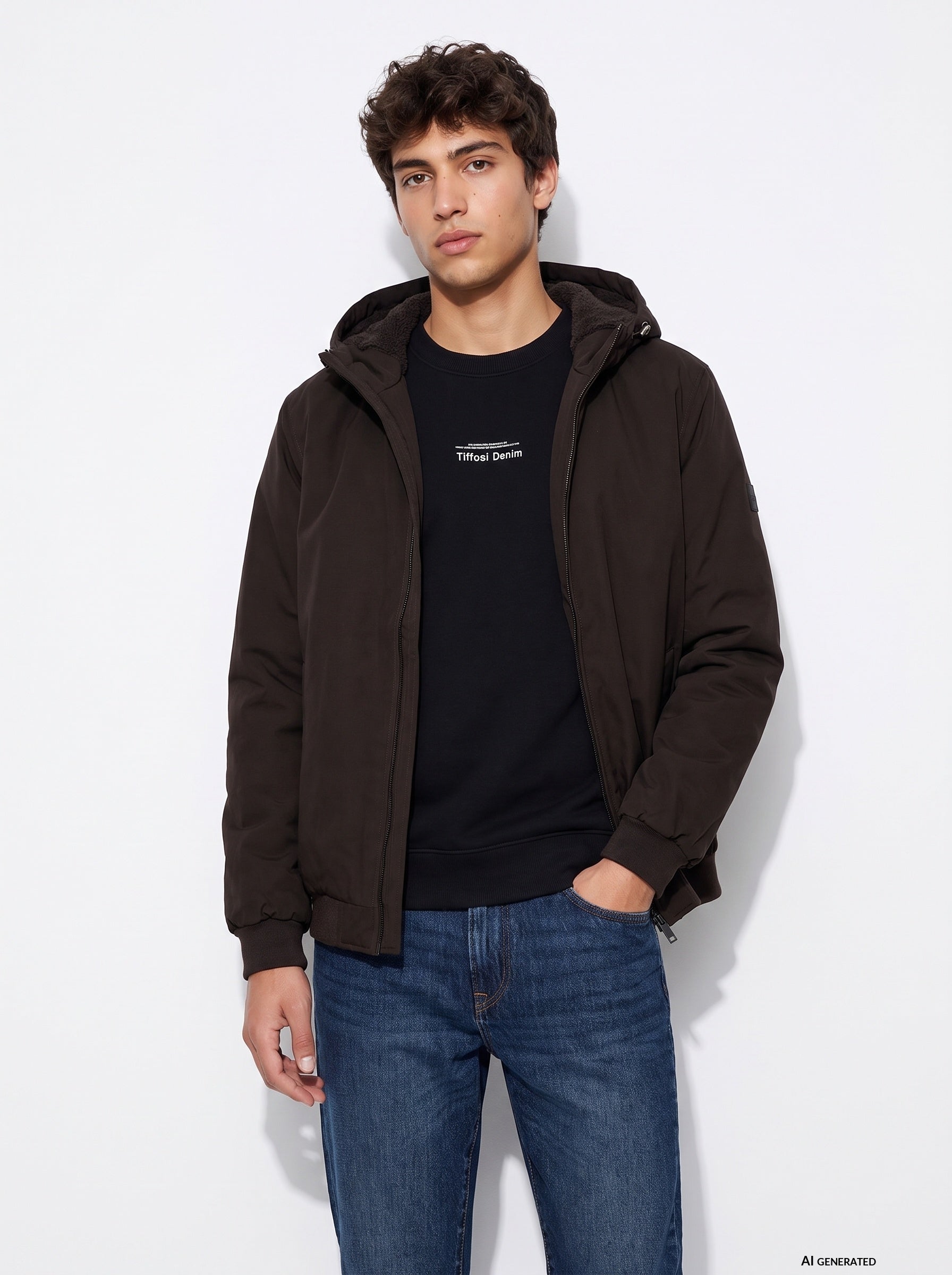 Chaqueta con capucha TIFFOSI Belcher marrón oscuro — frontal con modelo