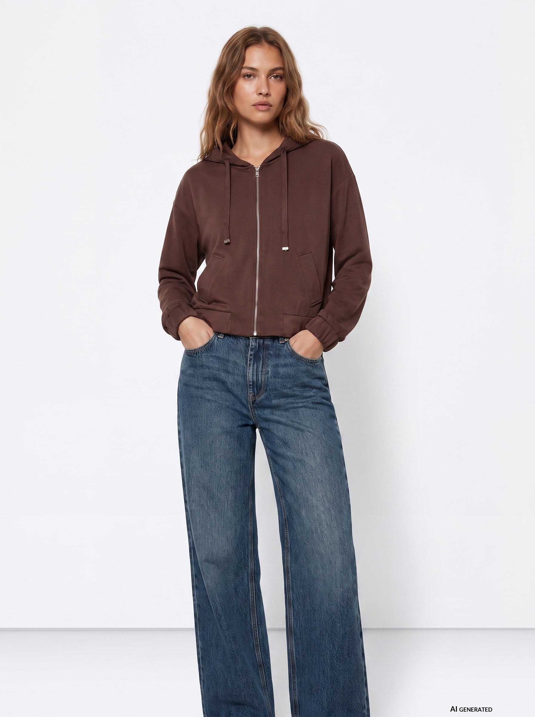 Chaqueta con capucha TIFFOSI Pam marrón — frontal con modelo