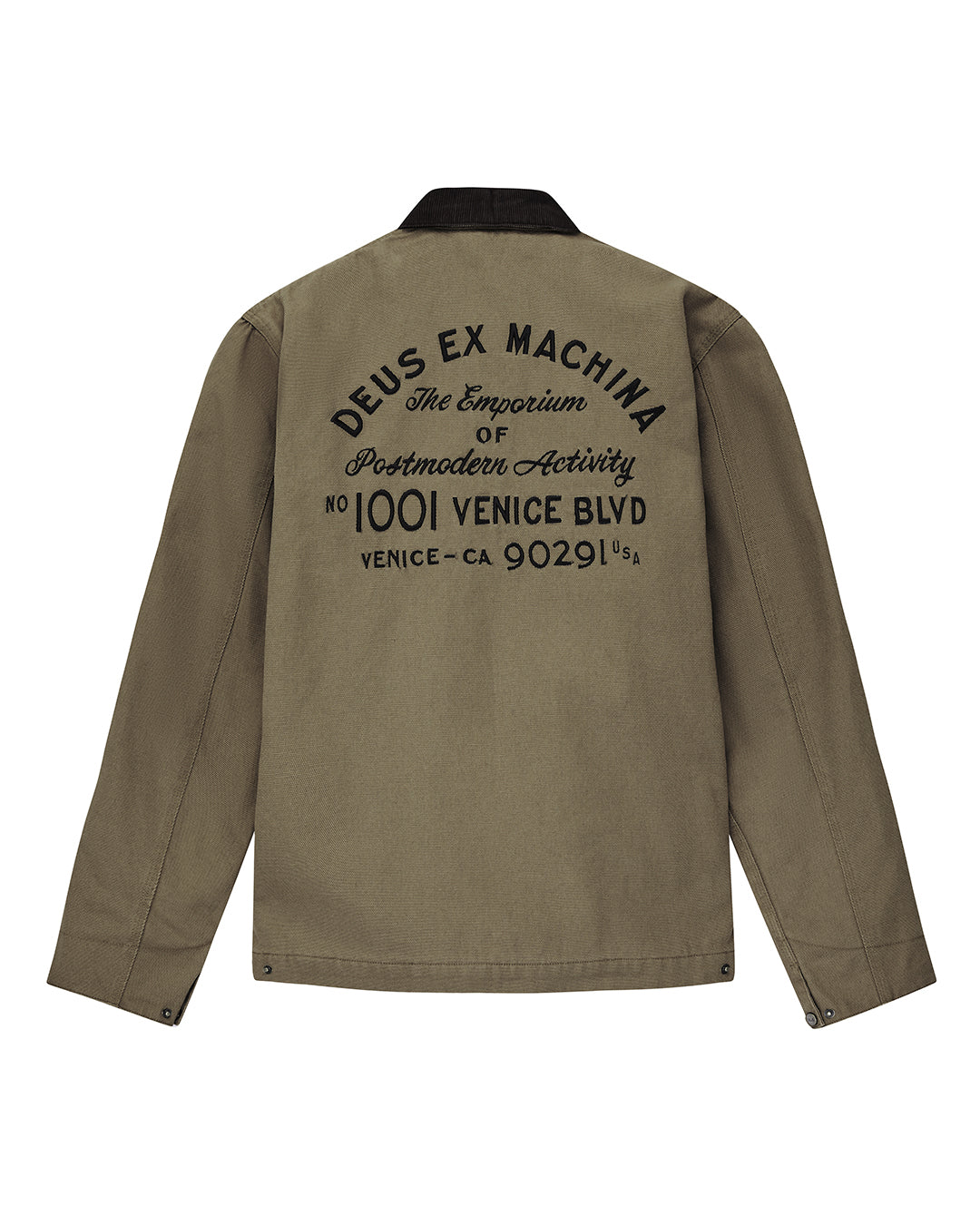 Chaqueta DEUS EX MACHINA Address Workwear verde oliva — flat de espalda