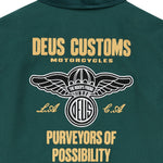 Chaqueta DEUS EX MACHINA Cutaway Racing Green — detalle de los bordados de espalda