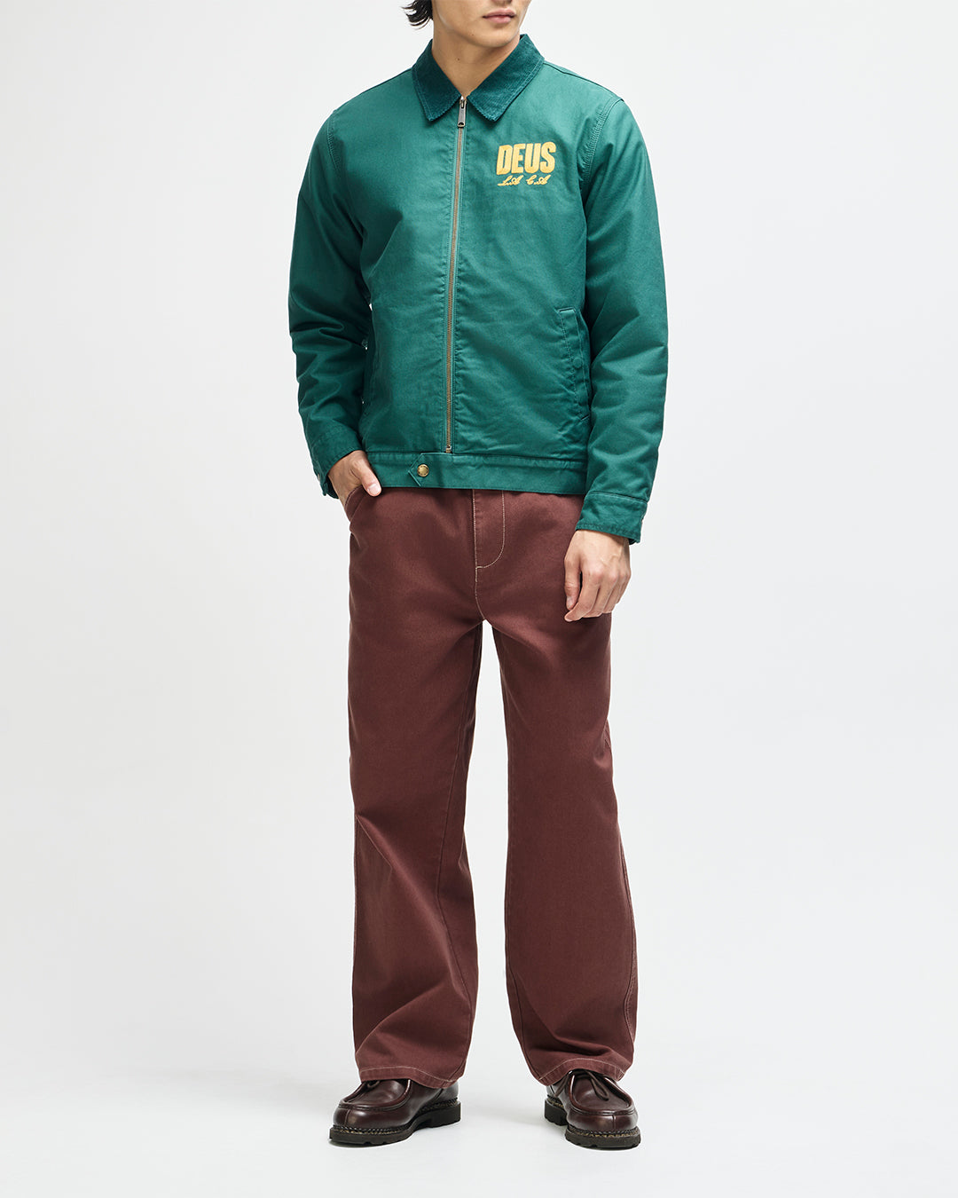 Chaqueta DEUS EX MACHINA Cutaway Racing Green — vista frontal completa