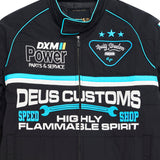 Chaqueta DEUS EX MACHINA Trife Life negra — detalle de parches y cremallera
