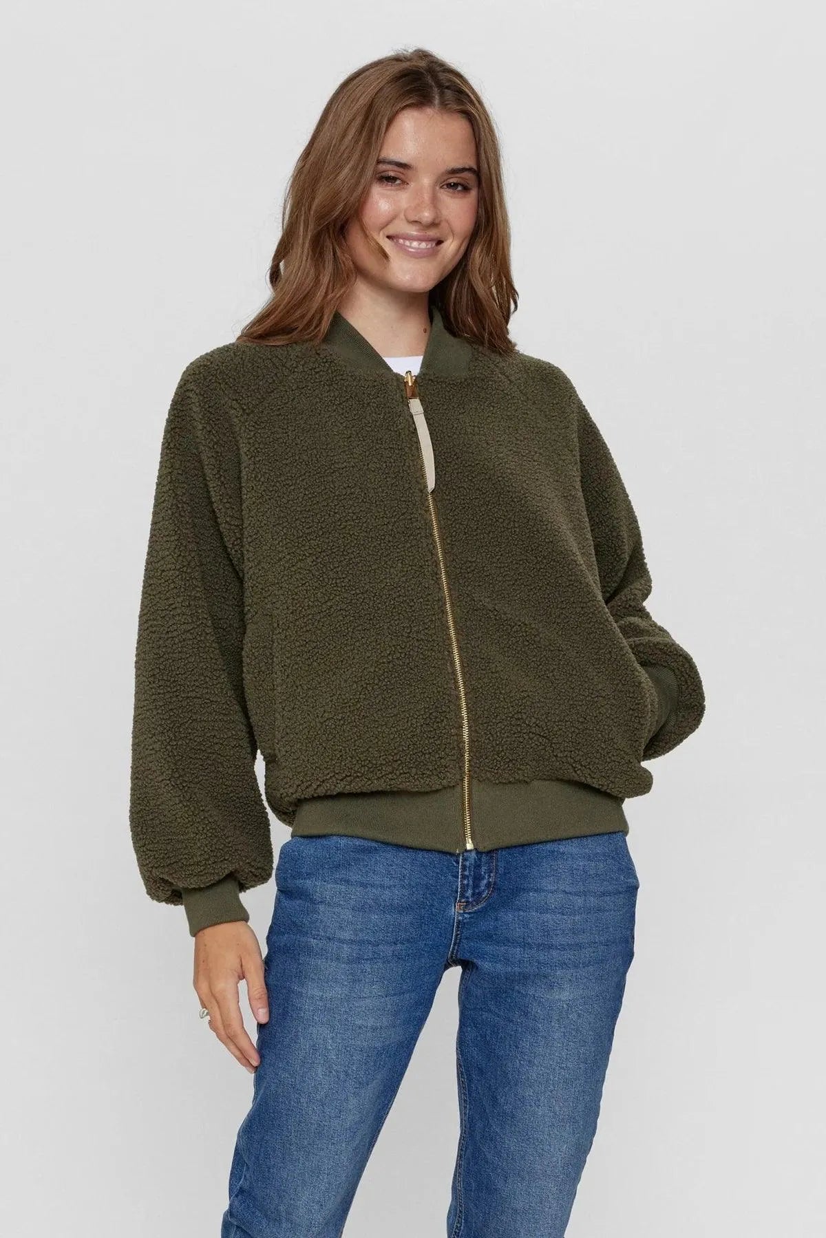 Chaqueta Nümph Bomber Nuetera Reversible Ivy Green - ECRU