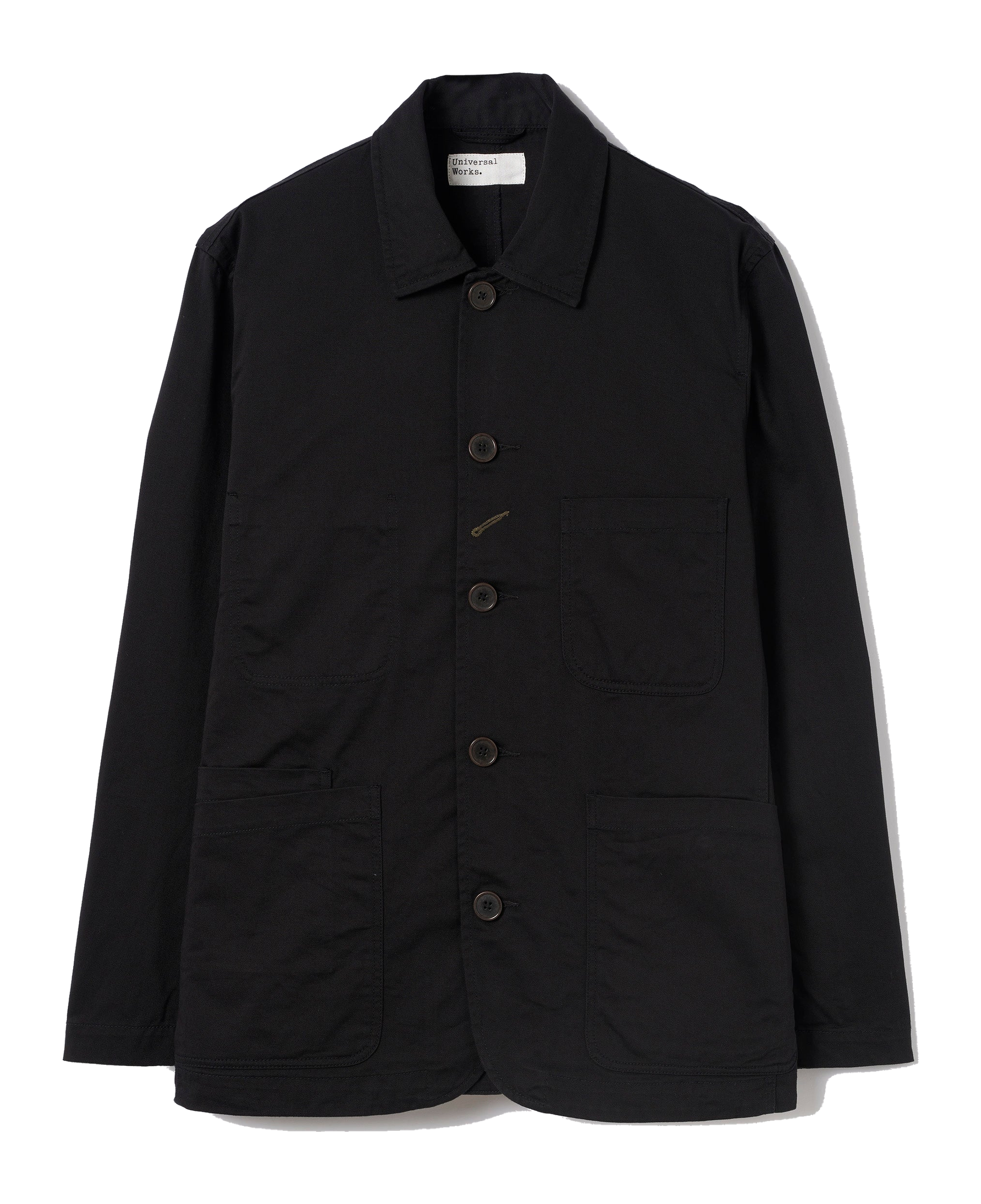 Chaqueta UNIVERSAL WORKS Bakers Twill Black — vista frontal, fotografía original sin fondo