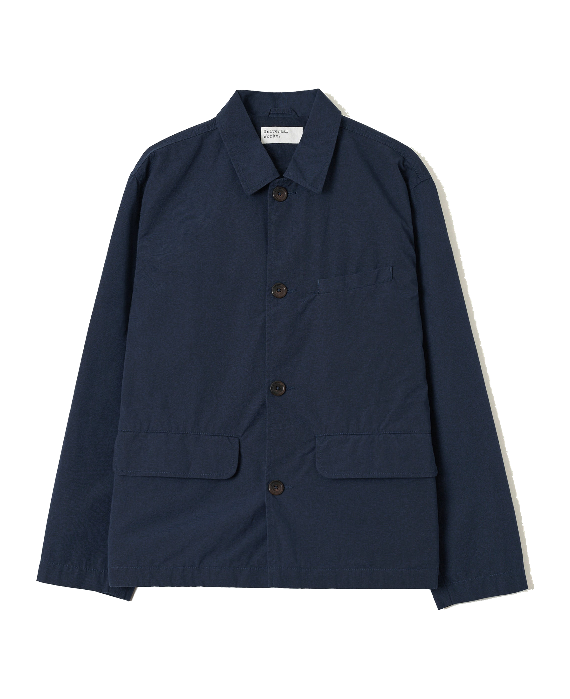 Chaqueta UNIVERSAL WORKS Micro Canvas Warmus Jacket Navy — vista frontal, fotografía original sin fondo