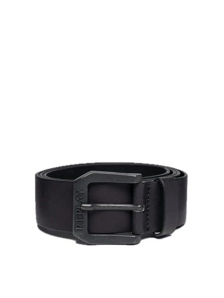 Schwarzer Replay-Gürtel aus gebürstetem Leder – ECRU