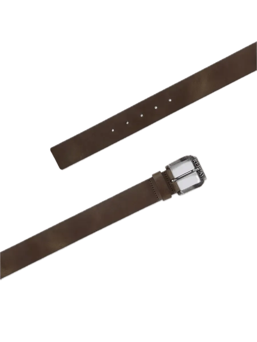 Cinturón Replay de Piel Cepillada Dark Wood Brown - ECRU